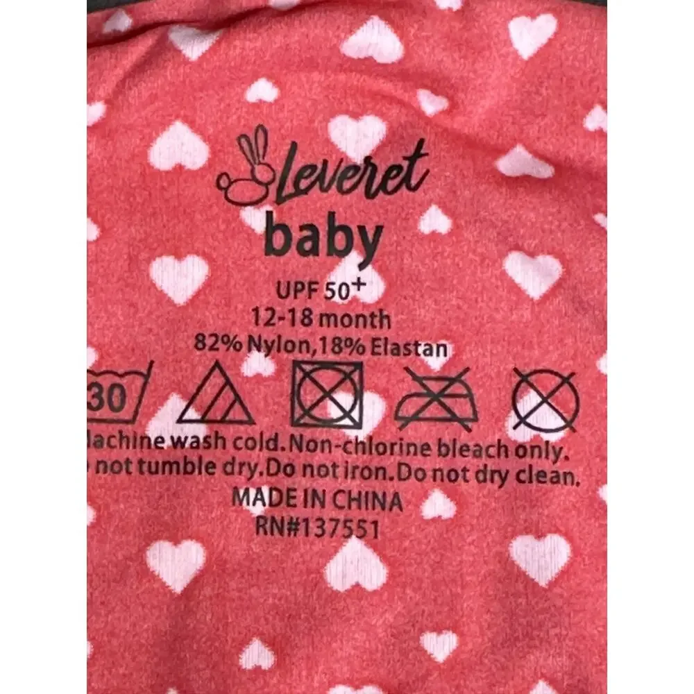 Leveret Baby One Piece Rashguard Hearts 12-18 Month Red